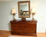 Ethan Allen double dresser, very fine lamps and another lovely box.