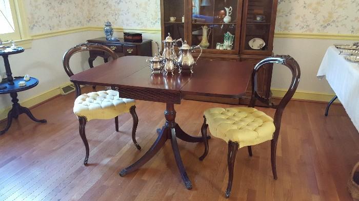 Antique carved back chairs and drop leaf table!