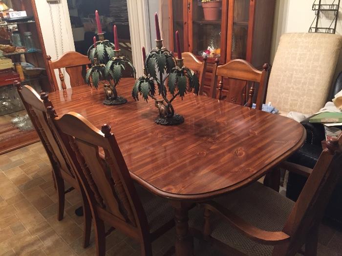 Walnut dinning table with six chairs