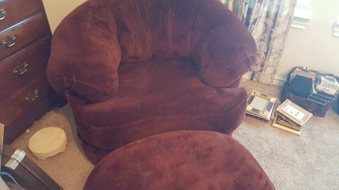 Chocolate velour chair & ottoman.  Matching sofa & loveseat listed 