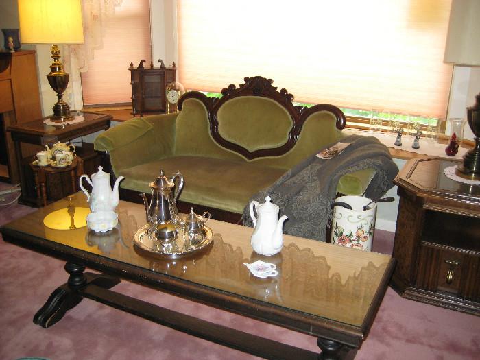 Tea's ready...and who wouldn't want to enjoy it on this beautiful couch.  Would make a great prop for a photographer