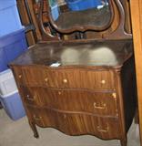 antique serpentine dresser with mirror and 4 drawers