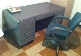 VINTAGE STEEL DESK AND VINTAGE ARM CHAIR