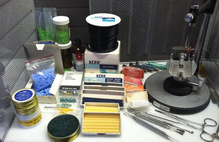 A sample of assorted dental laboratory supplies 