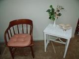 White wicker table with wood side shair