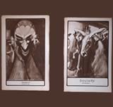 The Coolest of the Cool; Metaphorphic Antique Postcards, the first is "Gossip" "And Satan Came Also". The second is "Society" "A Portrait"