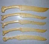 5 Vintage Bone or Ivory Letter Openers, 4 with Whimsical Animal Heads