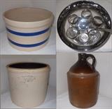 Crocks and Vintage Punch Bowl and Glasses