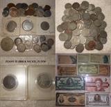 Collection of Foreign Coins, Steel Pennies and more