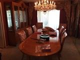 Hickory and White Table and 8 Chairs and China Cabinet