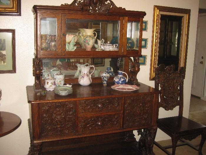 Intricately carved Gothic Sideboard with hutch