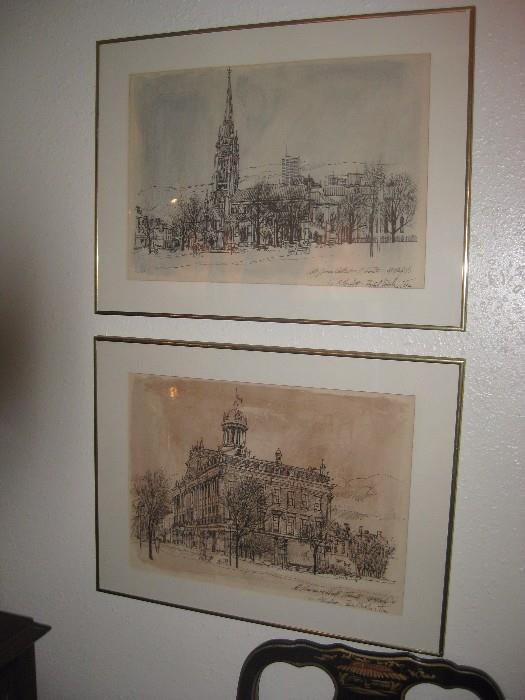 two of four signed engravings by Tom McNeely