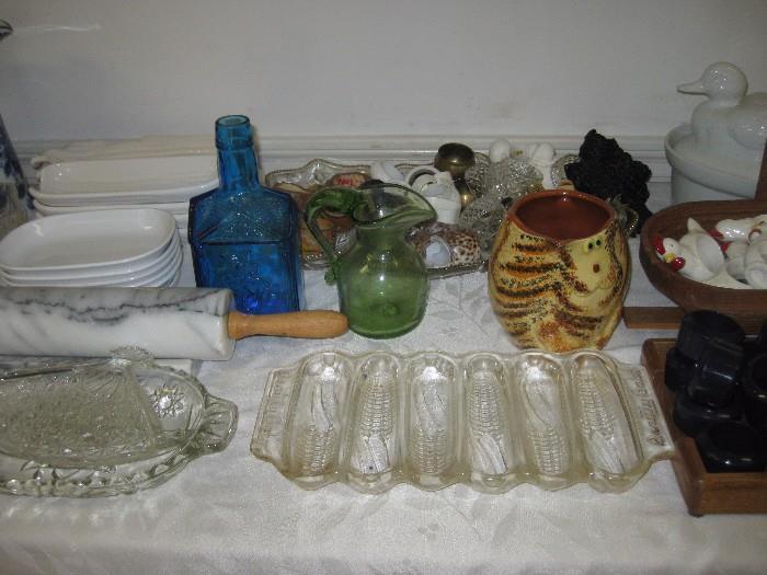 Vintage glassware, Paul Revere blue glass bottle