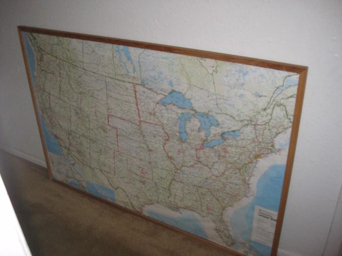 large framed map of US