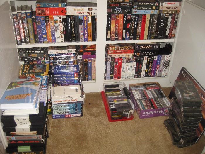 lots of VHS, DVD,s and Cassette tapes