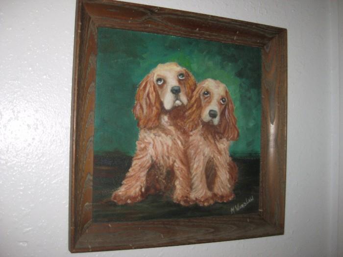 vintage cocker spaniel puppies painting