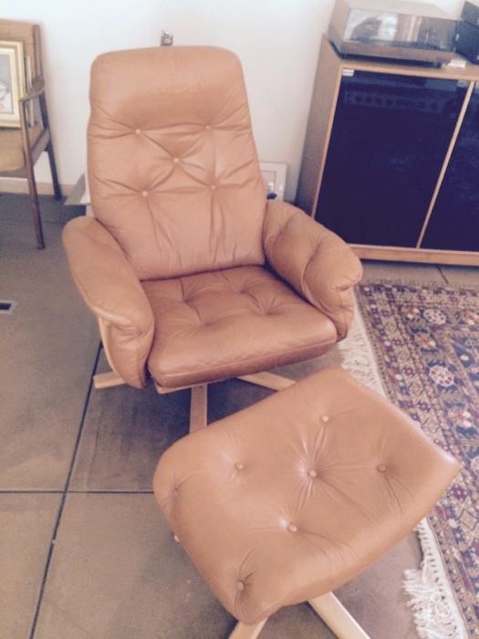 Mid Century Modern Gote-Mobler Leather Recliner & Ottoman