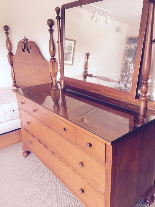 Antique 4 Poster Bed with Matching Dresser