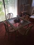 WICKER & BAMBOO TABLE WITH GLASS-TOP AND 4 CHAIRS
