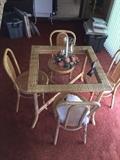 WICKER & BAMBOO TABLE WITH GLASS-TOP AND 4 CHAIRS