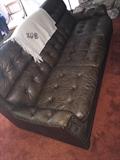 DISTRESSED BROWN LEATHER SLEEPER SOFA / COUCH