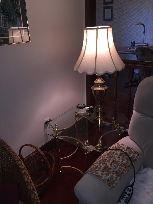 TABLE WITH GLASS-TOP AND STIFFEL LAMP