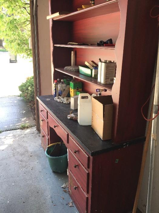 RED DESK WITH HUTCH