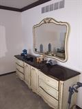 DREXEL FRENCH PROVINCIAL LONG DRESSER WITH HANGING MIRROR