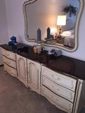DREXEL FRENCH PROVINCIAL LONG DRESSER WITH HANGING MIRROR