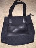 AUTHENTIC GUCCI BLACK CANVAS AND LEATHER ZIPPED TOP TOTE