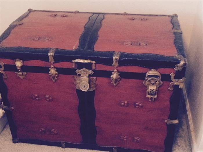 fabulous red and black vintage trunk