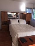 FULL SIZE HEADBOARD WITH MIRRORS AND CABINETS AND MATTRESS WITH BOXSPRING