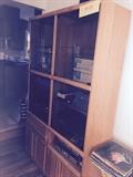 BLONDE WOOD & GLASS ENTERTAINMENT CENTER / CABINET 