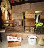 Primitive Wood Boxes 7up, Coke, Jersey Creamery and more