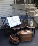 6- 1800's Primitive Chairs, Horse Weather Vane with Globe and Lighting Rod , Quilts, Stoneware, Baskets and Copper Boiler
