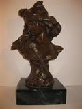 69.	Foretay Bronze “Salome”, circa 1950.    Pre-sale Est. $1100
Cast bronze sculpture by Swiss artist, Alfred-Jean Foretay, and titled “ Salome”. Measures 12-5/8’ tall, with cast signature FORETAY on the base. Part of the Collection Francaise. 
