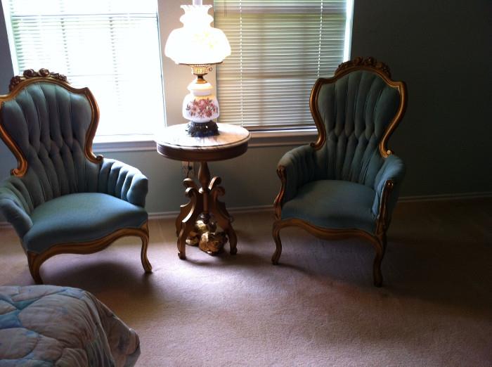 This beautiful blue chairs are in great condition and comfortable too!
