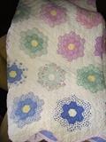 Grandmother's Flower Garden quilt--1940s, heavily quilted (in the midst of a rebinding)