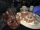 Pink depression glass (Doric & Pansy) and other china and glassware