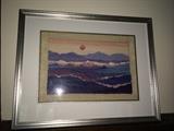 "Hidden Retreat" framed handwoven tapestry by Betsy Worden, frame 15"x19"
