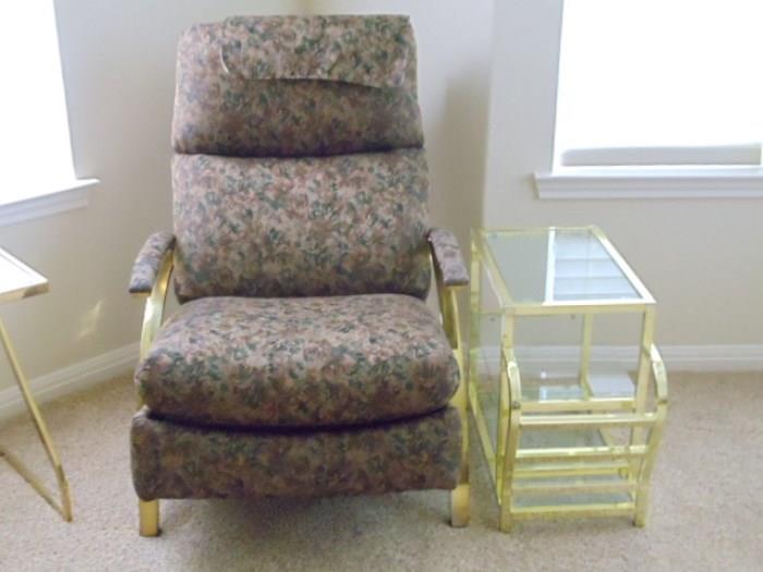 Recliner and brass magazine table