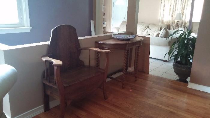 Antique Bench and Antique Table with Spindle Legs