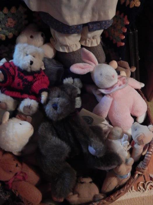 Several stuffed bears, a few rabbits and many are handmade.