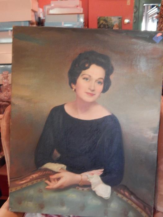 1950's oil painting of someones mother. Very pretty piece.