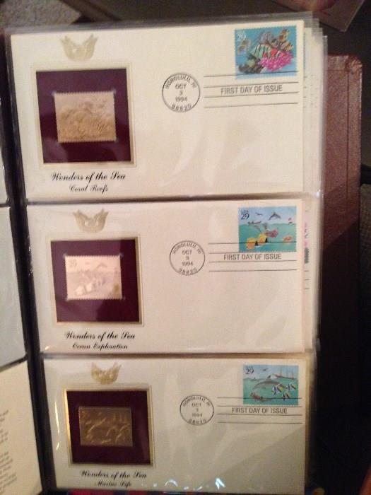 Each cancelled stamp has a description and a metal replica tag.  There are 3 volumes of these