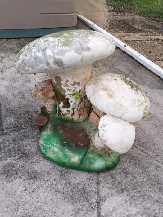 Cement mushroom yard statue