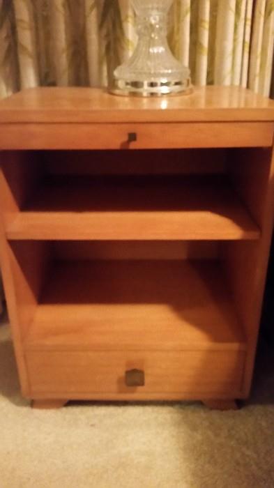 Mid-century modern nightstand with pullout writing shelf