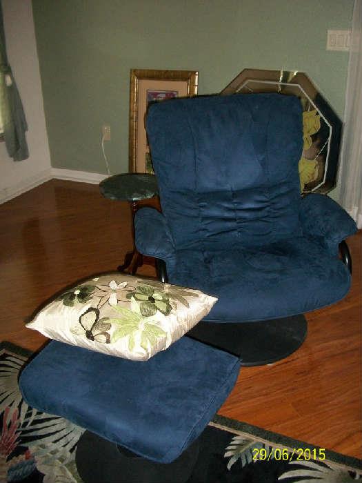 Blue recliner chair with ottoman