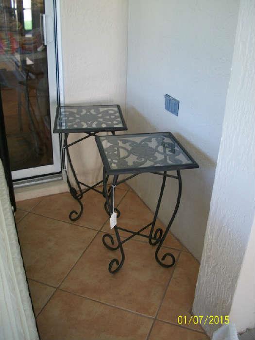 Pair of metal and glass side tables