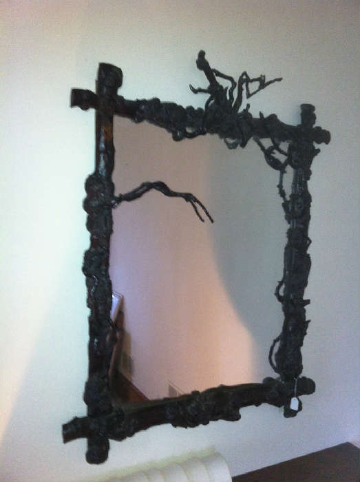 Antique gnarled wood mirror